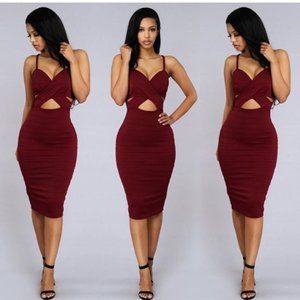 Fashion Nova Womens Burgundy Cut Out Dress